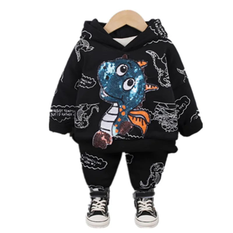 Traje de dinosaurio grueso para beb&eacute;, ropa infantil de dos piezas, oto&ntilde;o e invierno, novedad de 2021-4