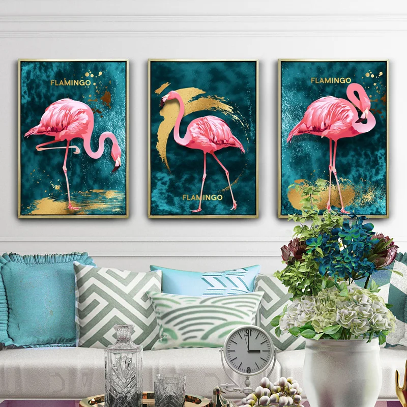 Скандинавский Фламинго золотые картины Abstaract Золотой холст постеры с животными и
