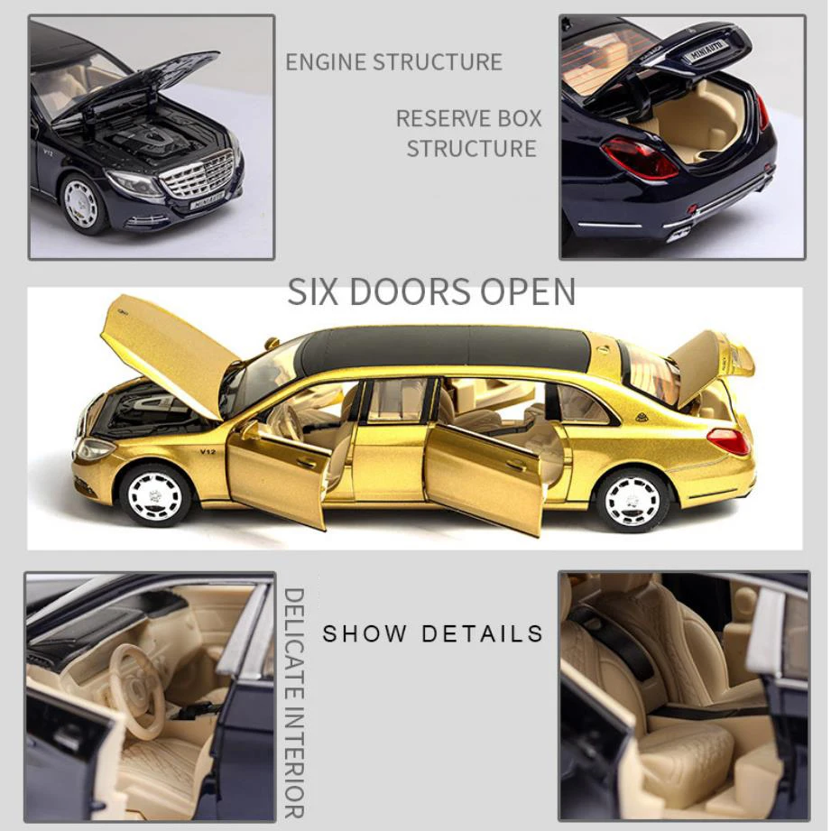 

Hot scale 1:32 wheels diecast car stretch benz Maybach S650 metal model with light sound pull back vehicle alloy toys collection