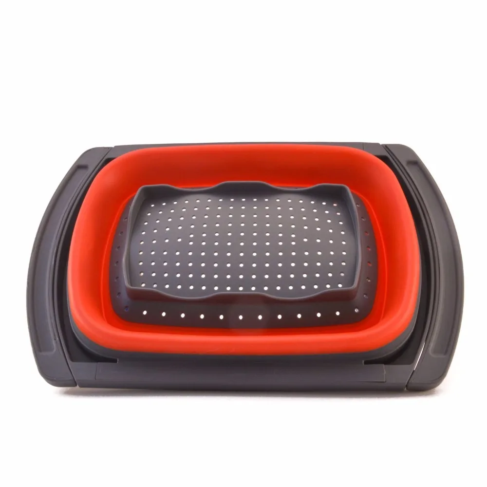 

Folding Kitchen Strainer, Colander Collapsible, Perfect fits the Sink, with Handles, 6-quart Capacity, Red & Green