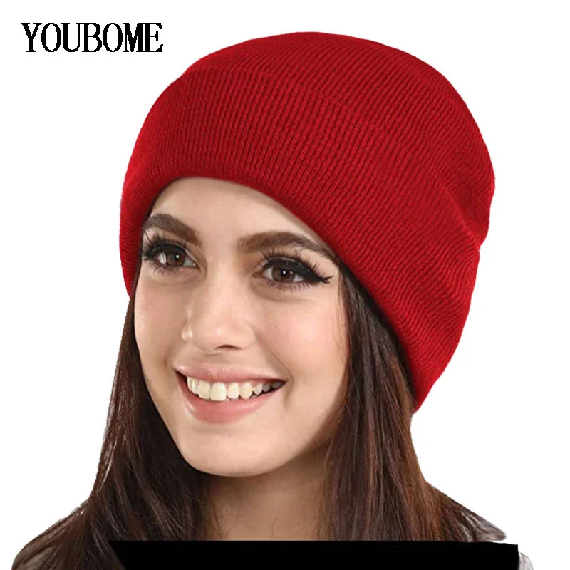 Winter Knitted Hat Cap Unisex Ladies Winter Hat Women Beanies Hats for Women Men Autumn Skullies Skull Warm Bonnet Black Red Cap
