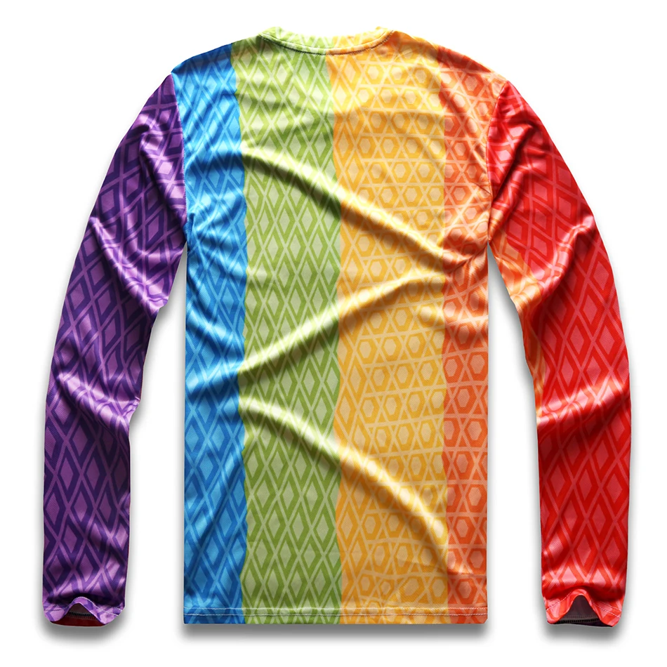 Футболка мужская в радужную полоску быстросохнущая рубашка с длинным рукавом и