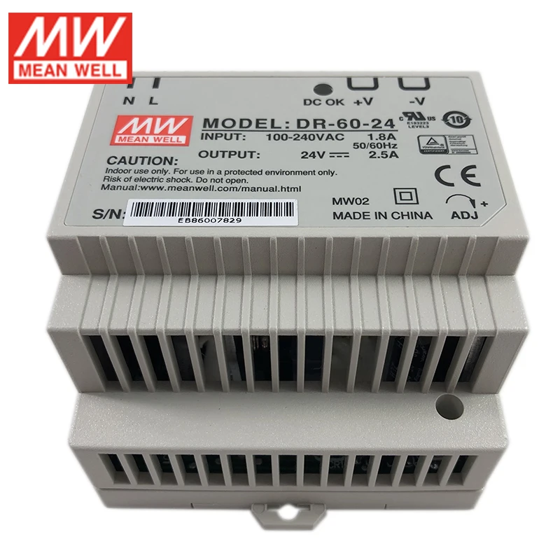 Фото Meanwell DR-60-24 60 Вт 24 в DIN-рейка импульсный источник питания 110 В/220 В переменного тока Meanwell DR-60-24 60 Вт 24 в DIN-рейка импульсный источник питания 110 В/220 В переменного тока
