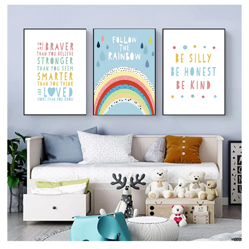 

Настенный плакат на холсте, простой Декоративный рисунок детской комнаты, радужная детская комната