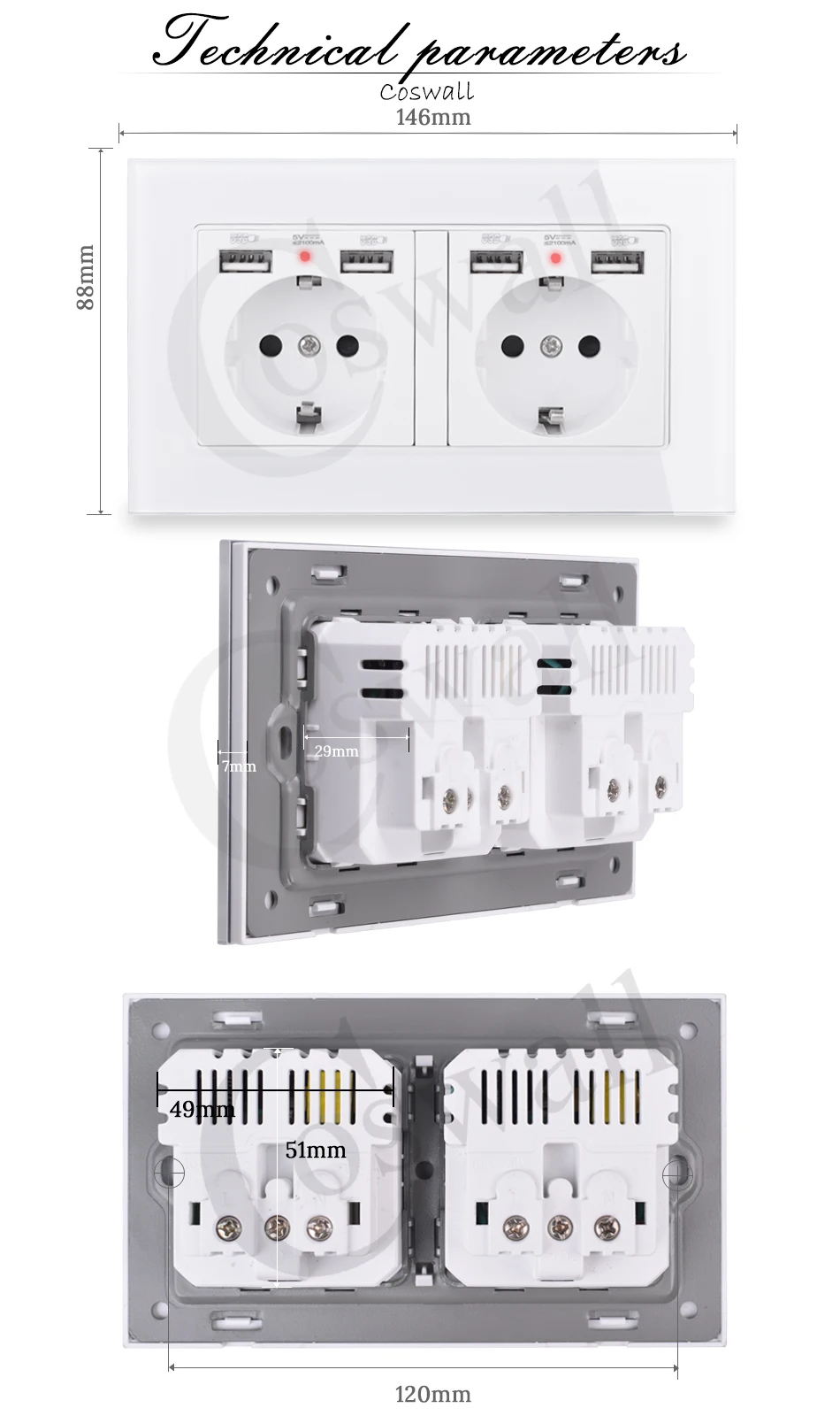 COSWALL 2 банды Россия Испания стандарт ЕС розетка с 4 USB порт зарядки скрытый мягкий светодиодный индикатор винтажная татуировочная машина