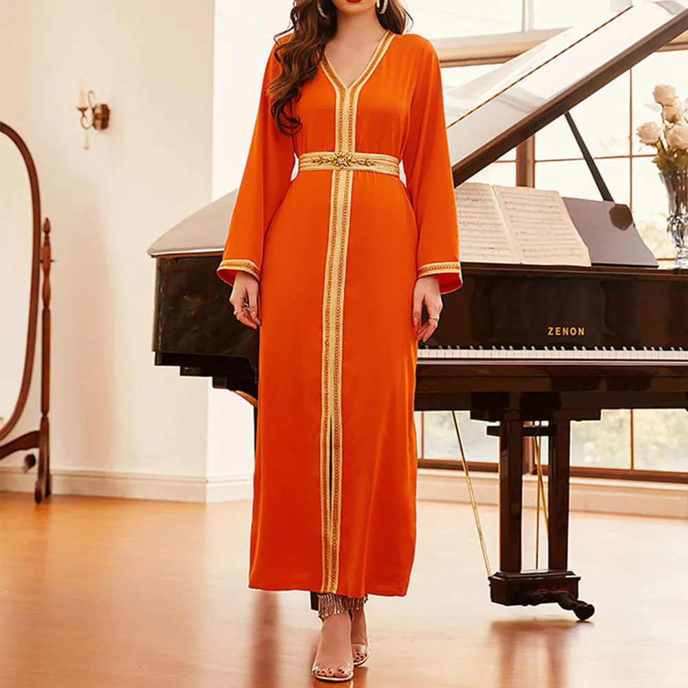 

Женское однотонное платье с V-образным вырезом и длинным рукавом