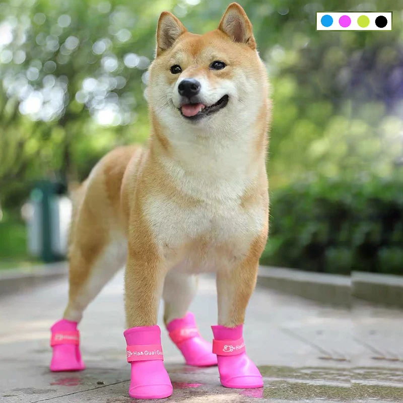

pet dog rainshoes four silicone antiskid boots waterproof dogs shoes candy colored pet rainy days appear essential boots