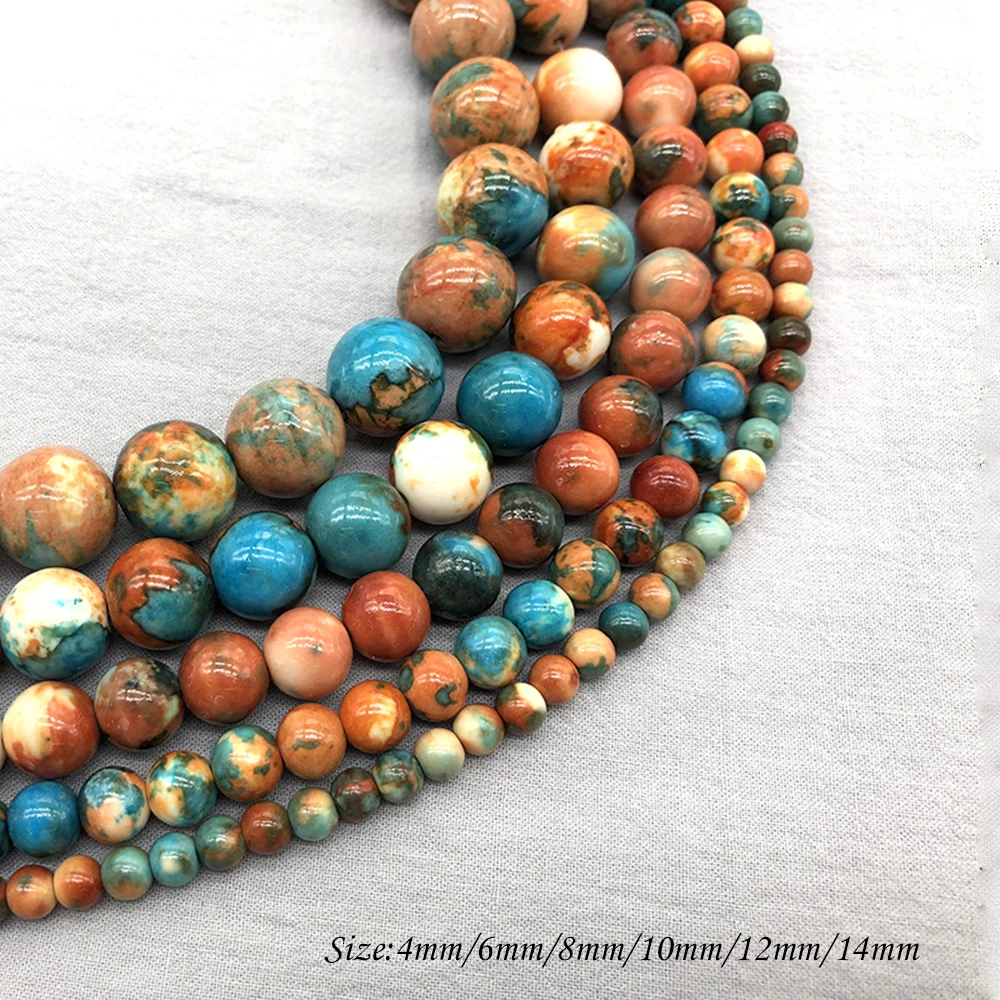 Натуральный камень оранжевый синий точечный Радужный круглые свободные бисеры