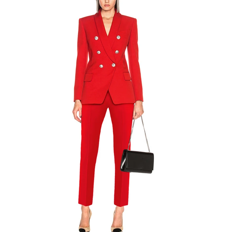 Женский офисный костюм из двух предметов двубортный блейзер с воротником шалью и