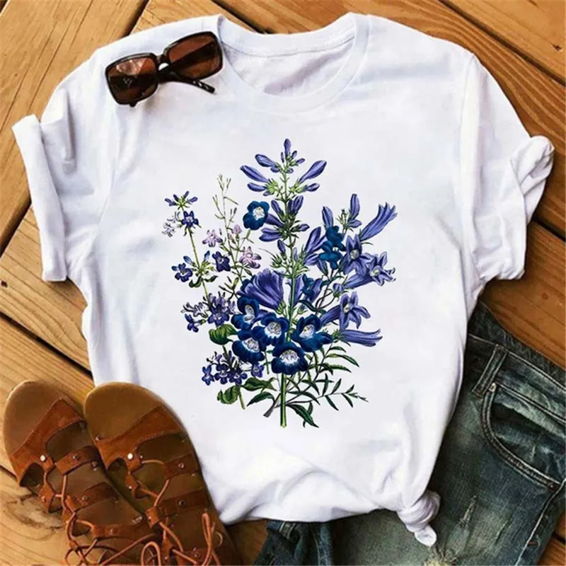 Women Flower Lady Fashion Short Sleeve Aesthetic Clothes Summer Graphic Female Ladies T-Shirt Girl 90s Harajuku Clthes Drop Ship | Женская