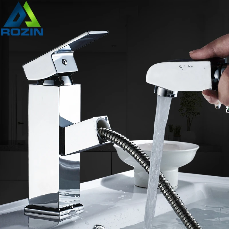 Хромированный выдвижной смеситель для ванной комнаты латунный кран раковины с