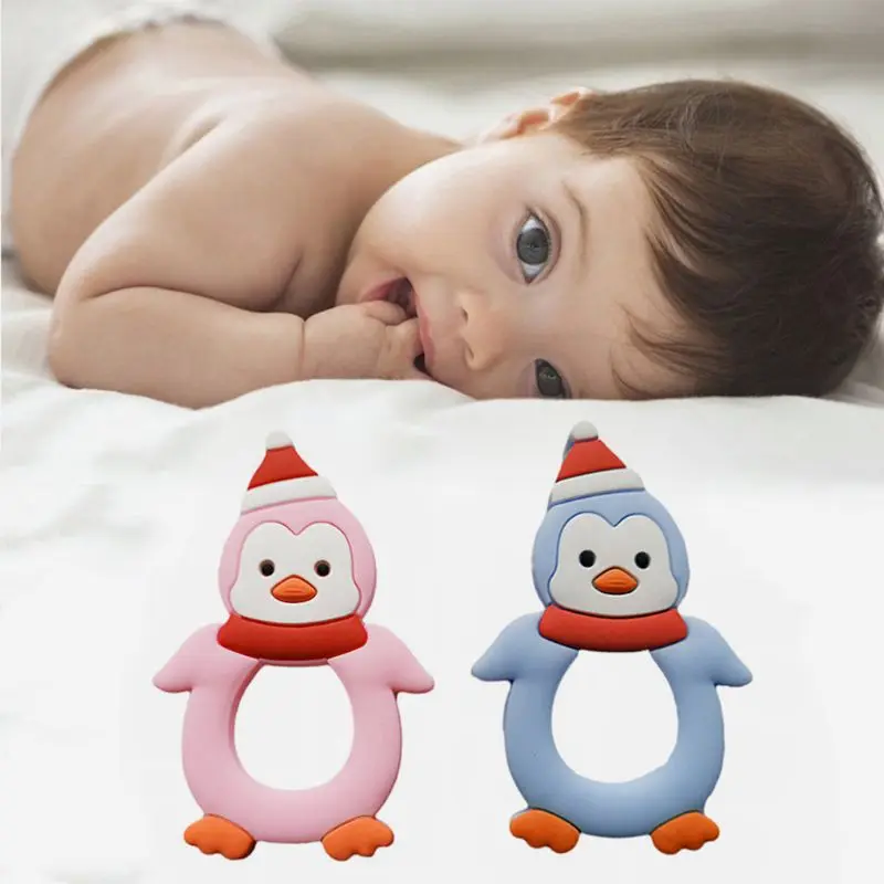 

Baby Teether Cartoon Penguin Modeling Silicone Molar Stick Infant Bite Chew Appease Teeth Gel for Girls Boys