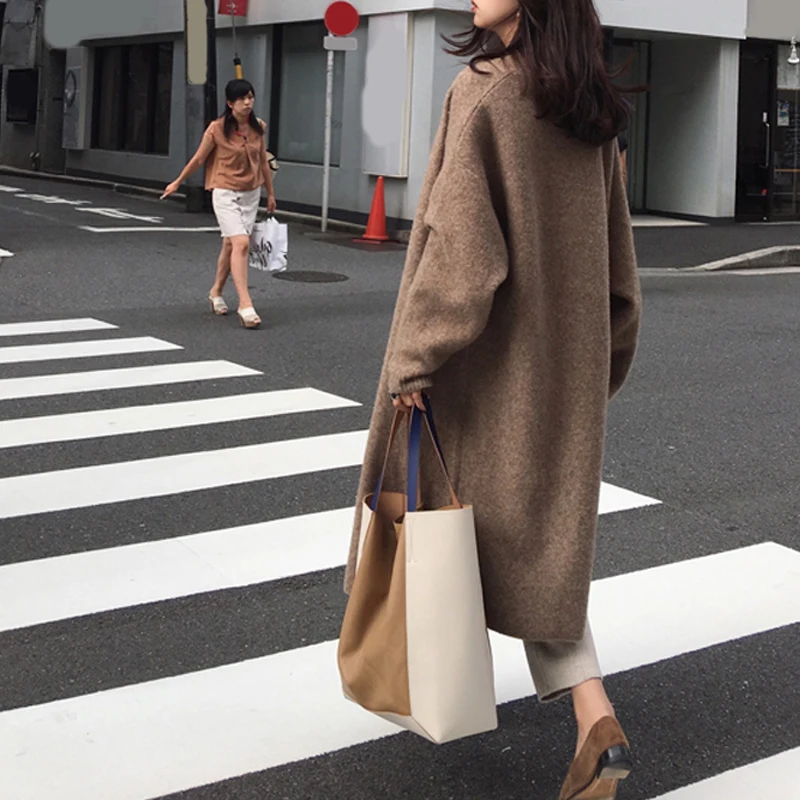 RealShe длинный женский кардиган с отворотом рукав осенние свитера для женщин