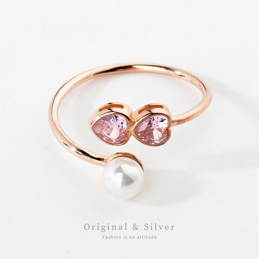 

Fashion Charm Ring Sterling S925 Silver Open Ring Heart with Shiny Zirconia for Women Girlfriend Party Gift Resizable YR40141