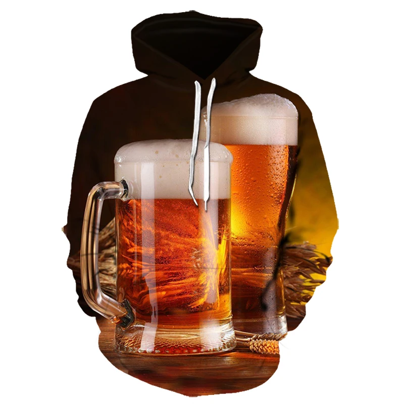 

Men's Fashion 3D Beer Printed Hoodie Novelty Sanitary Clothes Hooded Sweatshirt Yellow Autumn Long Sleeved Pullover Top