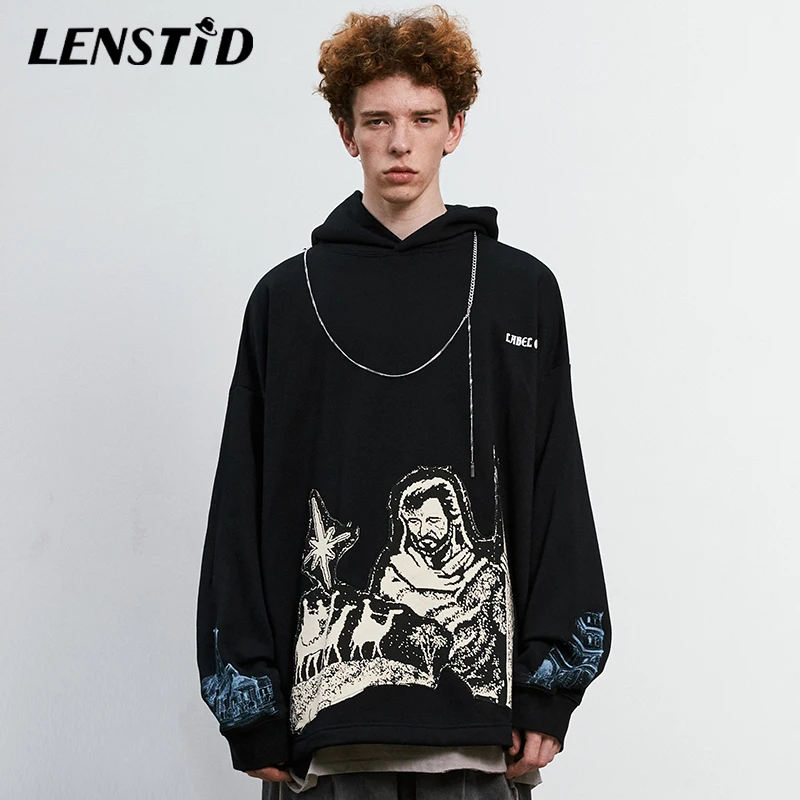 LENSTID мужские хип хоп Зимние флисовые пуловеры толстовки с винтажным принтом Harajuku