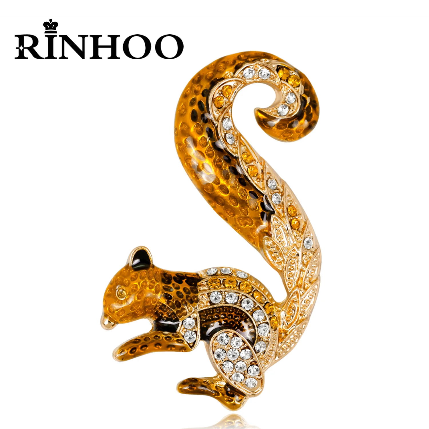 

Rinhoo Cute Enamel Squirrel Brooch Rhinestone Lovely Cartoon Animal Squirrel Lapel Pins Bag Backpack Badge Jewelry for Friends