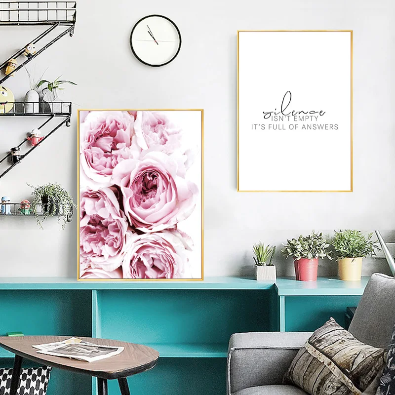 Wall Art плакат в скандинавском стиле Nordic цитаты Холст Картина Розовый пион Плакаты