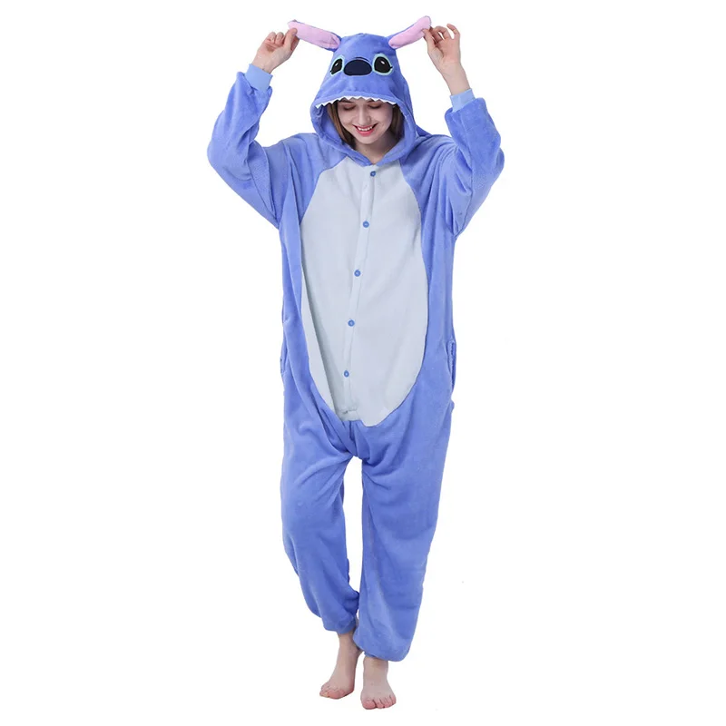 Рождество Пижамы Для Женщин Теплый Сгущает Зиму Пижамы Kigurumi Единорог Пижамы Синий Стежка Животных Симпатичные С Капюшоном Унисекс Взрослых Домашней Одежды
