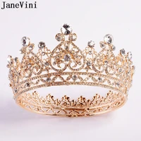 janevini luxury gold round wedding crown tiaras silver rhinestone bridal headwear party headpieces crystal hair jewelry couronne