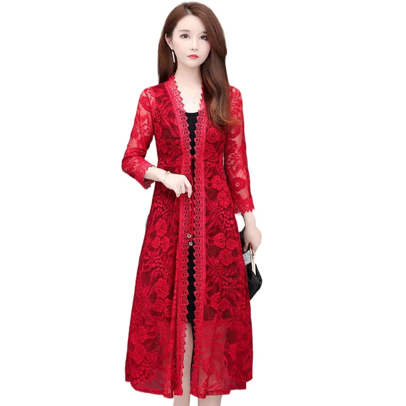 

new Women Summer Long Sleeve Lace Flower Cape Jacket Elegant Wraps Beach Shawl Long Sun Protection Clothing Female