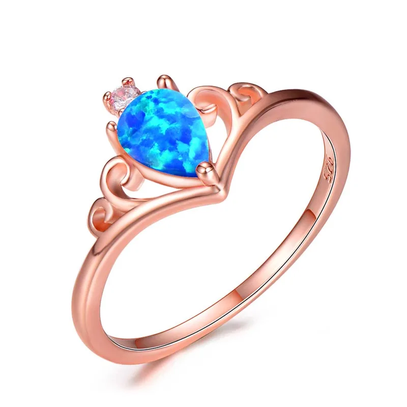 Bague Ringen женское серебро 925 ювелирные изделия капли воды из опала Корона драгоценный камень кольцо Свадьба Помолвка подарок на день Святого Валентина - Цвет камня: rose gold blue