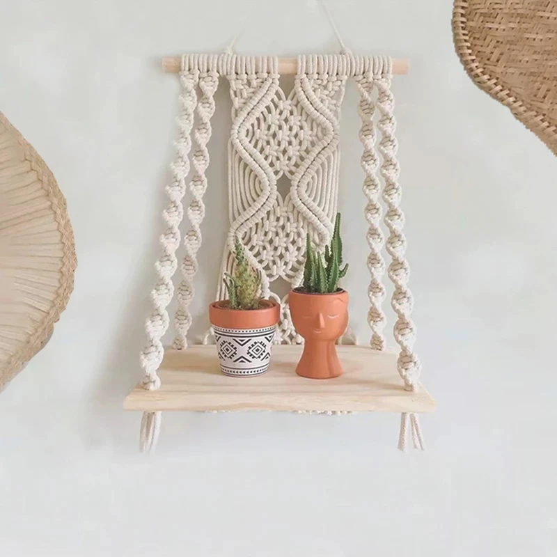 Макраме настенные плавающие полки Подвеска для цветов с кисточками настенная