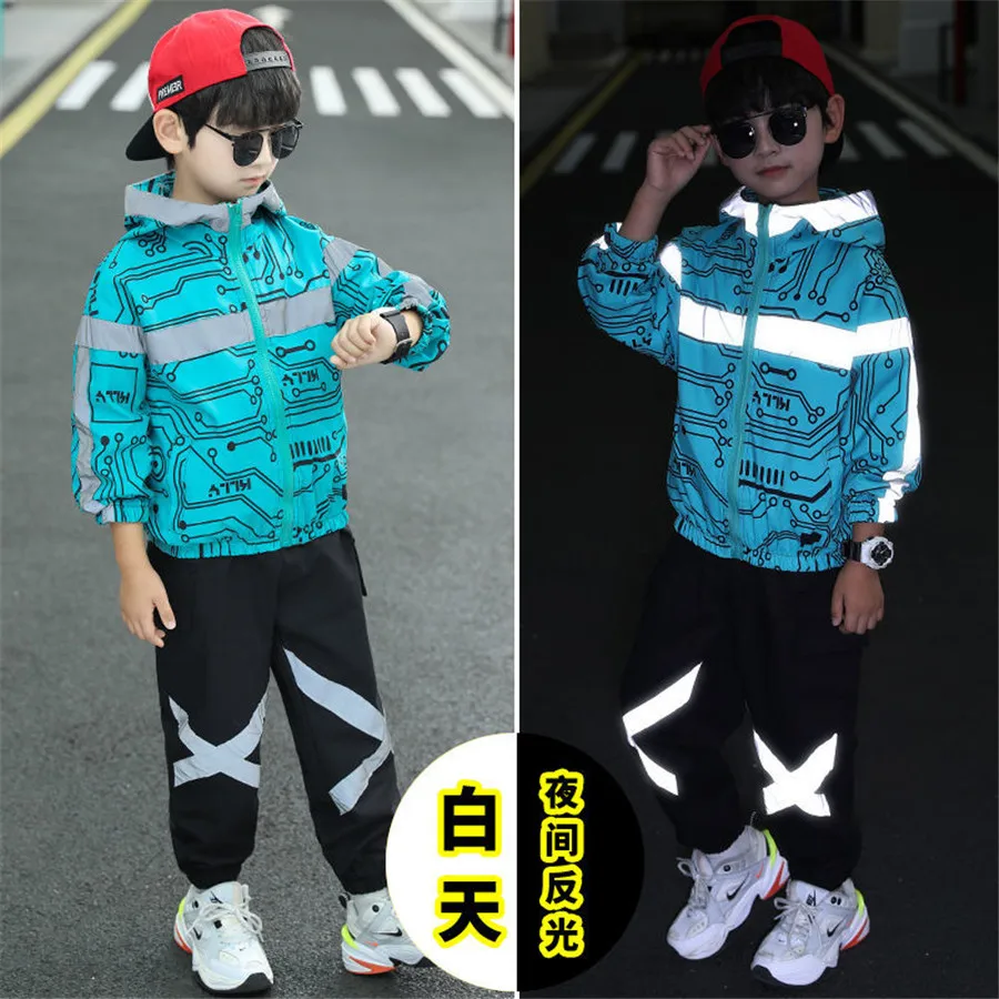 

Children Clothes +Pants Boys Clothes Set Patchwork Clothes For Boys Reflected Outerwear Spring Autumn Kids Tracksuit 3-13Y