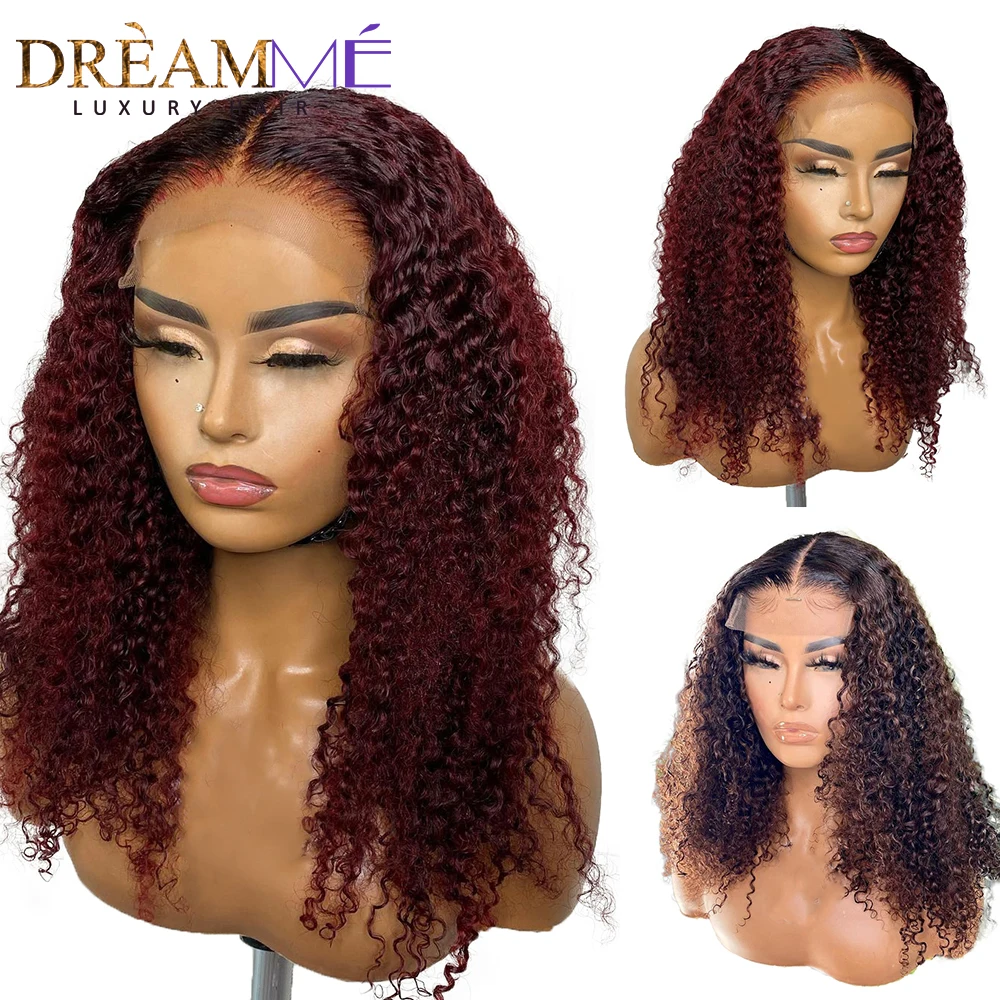 

Burgundy Colored Curly Human Hair Wig 99J 13x4 Lace Frontal Wig Pre Plucked Brazilain Remy Hair For Black Women 150% Density