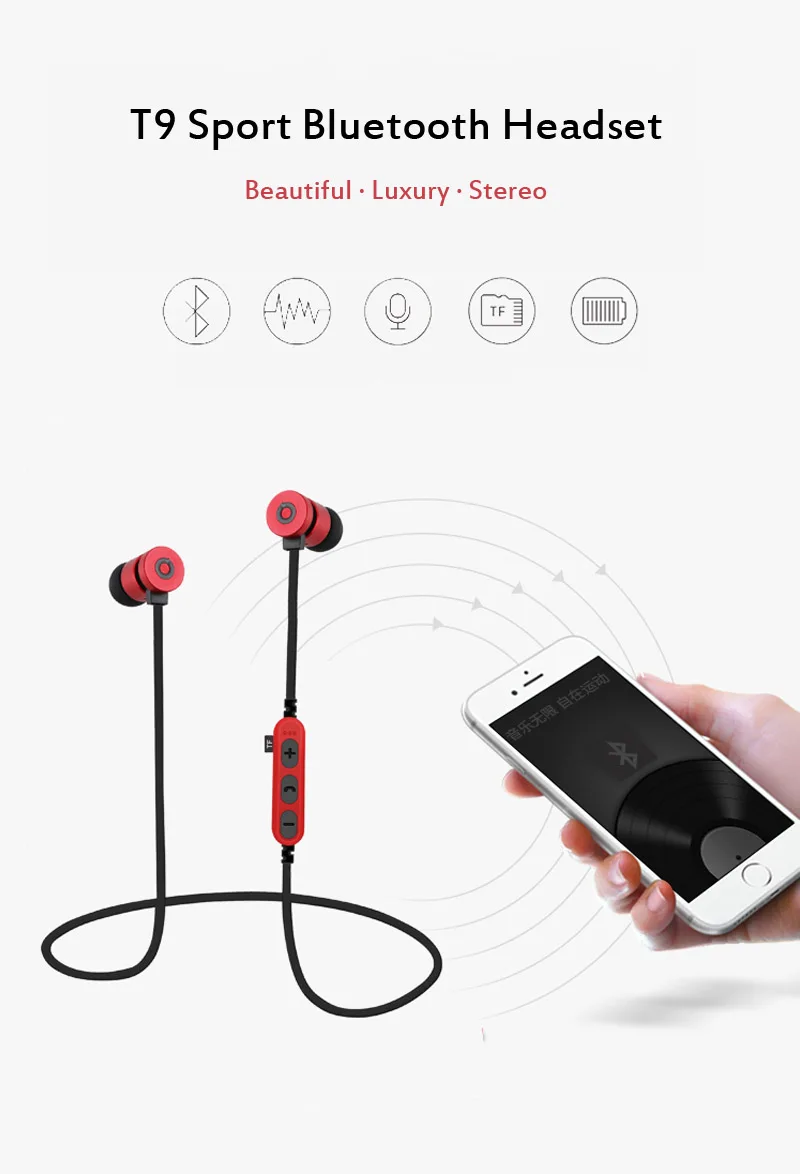 Новейшие Магнитные спортивные наушники BON CREATION T9, Bluetooth наушники, беспроводная гарнитура для бега, поддержка TF/SD карт для телефонов