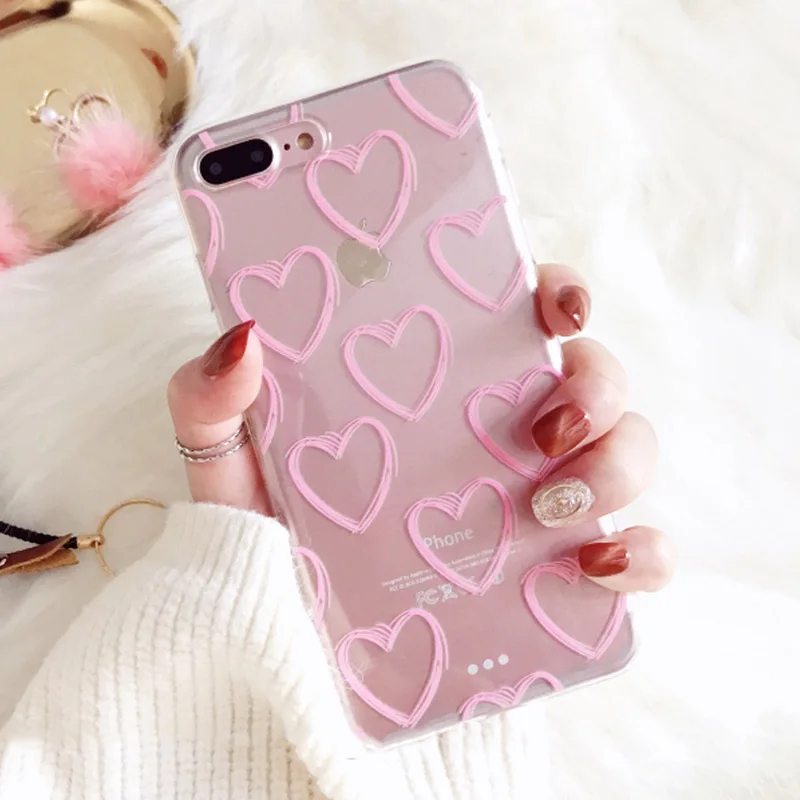 Pink Чехол для телефона LOVECOM для iPhone 11 Pro XS Max XR XS X 6 6S 7 8 Plus Love Heart из мягкого термополиуретана Ультратонкий Прозрачный чехол для задней панели телефона в подарок - Цвет: Pink