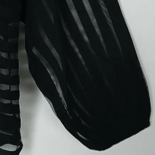 Женская прозрачная сетчатая блузка рубашки в полоску с длинным рукавом