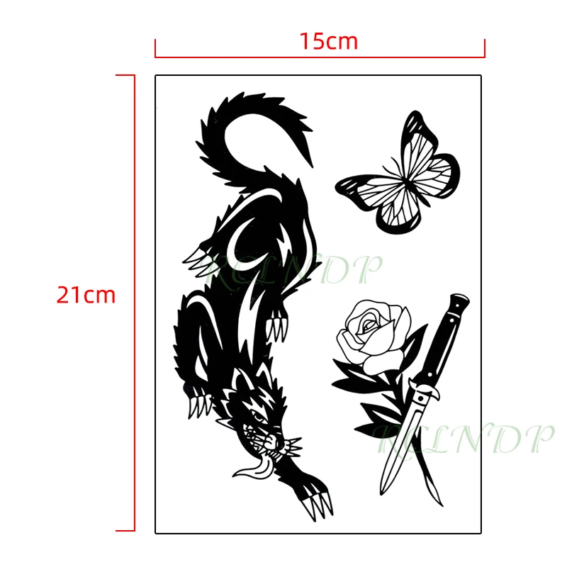 Водостойкая Временная тату-наклейка тигр животное бабочка Роза нож поддельные