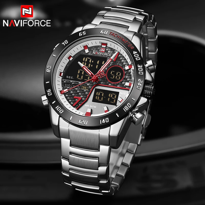 Мужские часы NAVIFORCE Топ бренд класса люкс полностью Стальные кварцевые часы мужские большие военные спортивные наручные часы Аналоговые Цифровые мужские часы