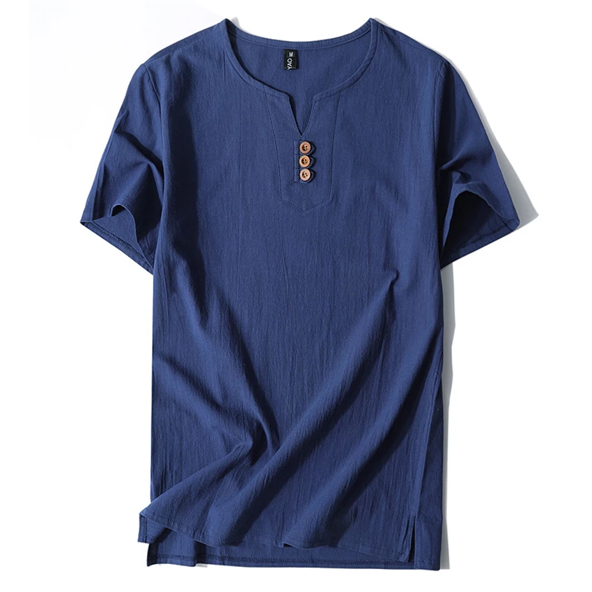 

Plus Size Man Chinese Traditional Shirt Retro Oriental Summer Kung Fu Costumes Cotton Linen V-neck Buttons Tang Suit Tops