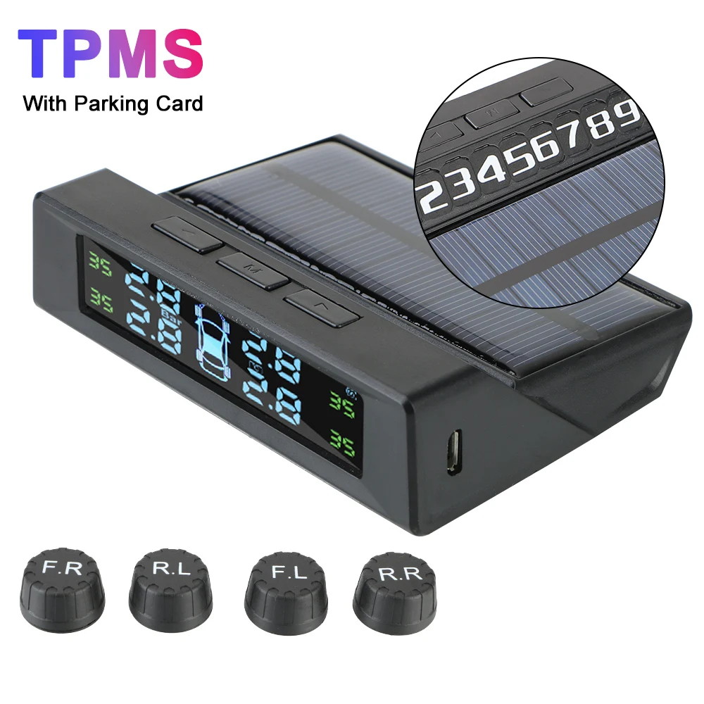 

Цифровой TPMS ЖК-дисплей LEEPEE с солнечной зарядкой, датчиками давления в шинах, системой мониторинга давления в шинах с картой для парковки