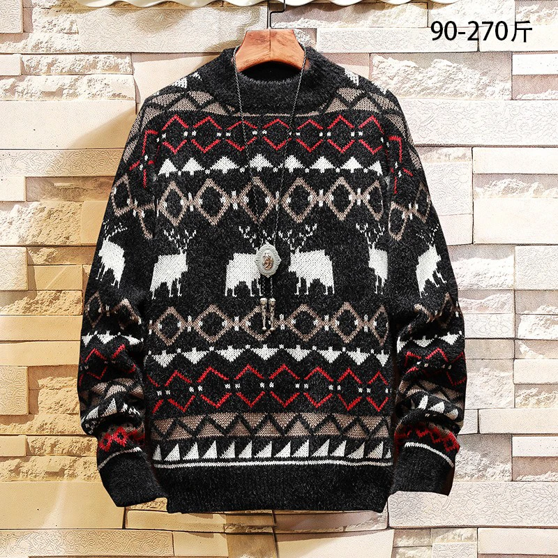 

Autumn and winter new men's sweater trend deer print Christmas cotton shirt round neck casual fashion sweater jacket