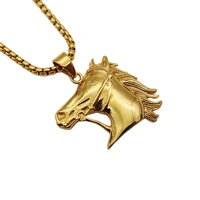 creative animal horse head pendant necklace stainless steel men women cowbody fashion jewelry bronco necklace