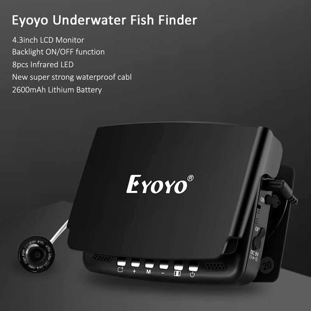 Продажа Рыболокатор Eyoyo EF43A, 20 м, 1000TVL, подводная камера для подледной рыбалки, ЖК-монитор 4,3 дюйма, 8 светодиодов, камера ночного видения для рыбалки