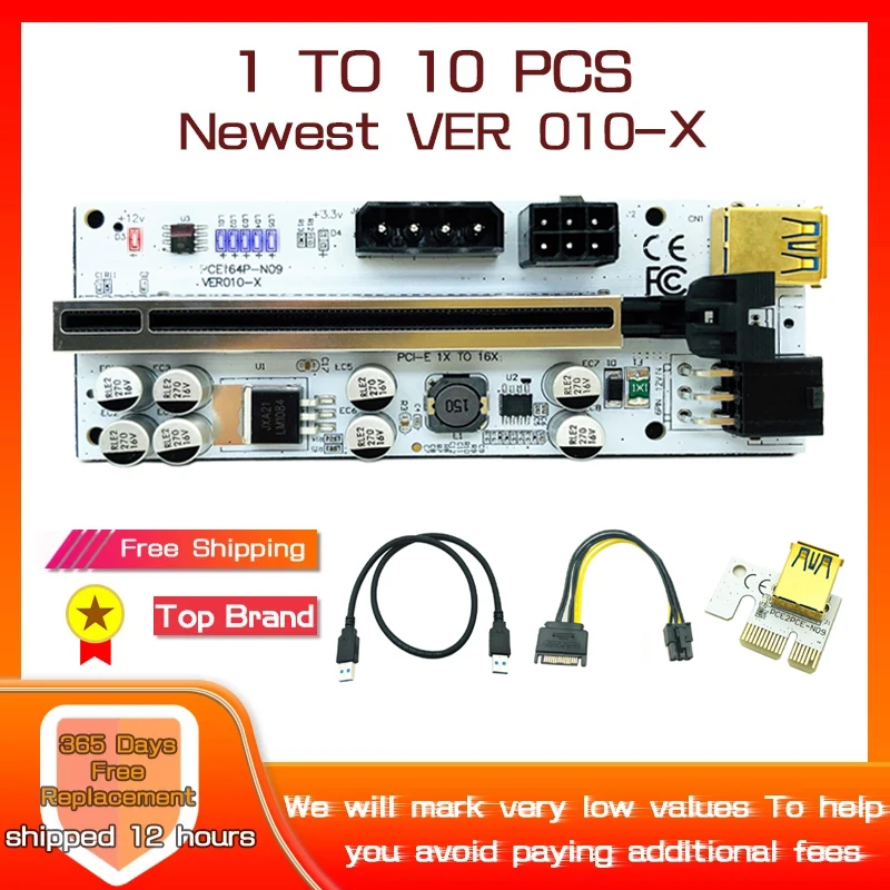 

1-10 шт. PCIE Riser 010 010X GPU Riser для видеокарты Cobo Riser PCI Express X16 USB 3,0 6-контактный SATA кабель для майнинга биткоинов