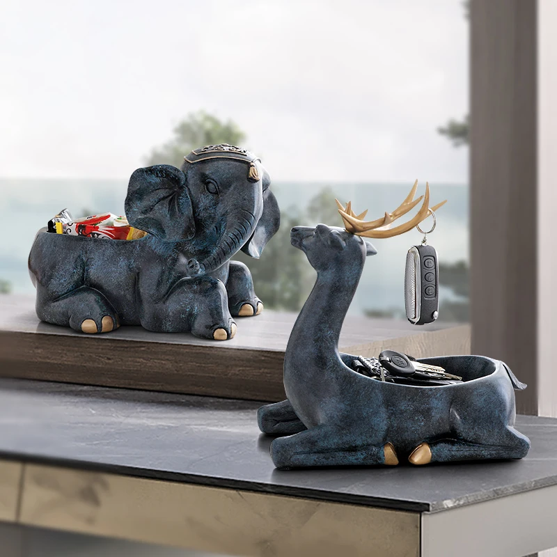 

Home Decoration Accessories Modern Home Desktop Key Mobile Phone Storage Box Living Room Accessories Resin Deer Figurine Gift