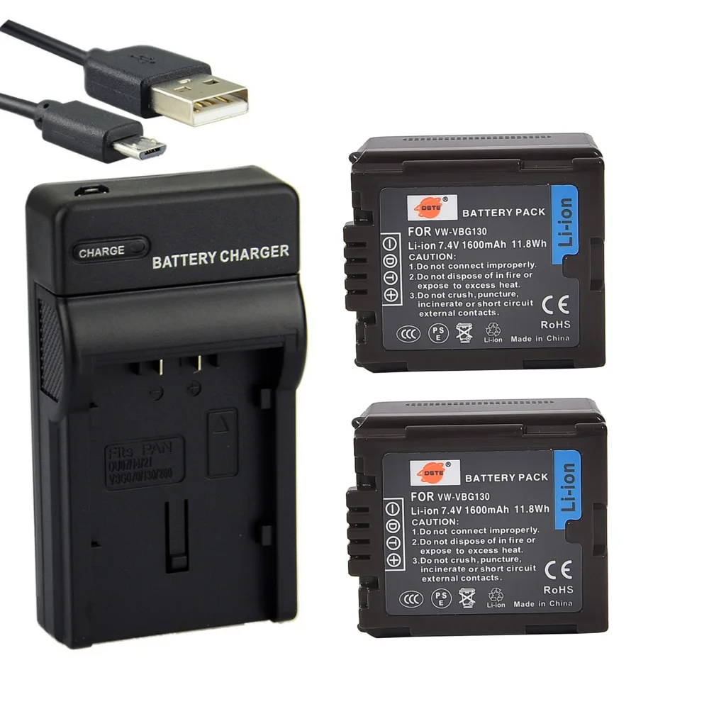 DSTE 2 шт. VW VBG130 литий ионная батарея + usb порт UDC61 зарядное устройство для камеры