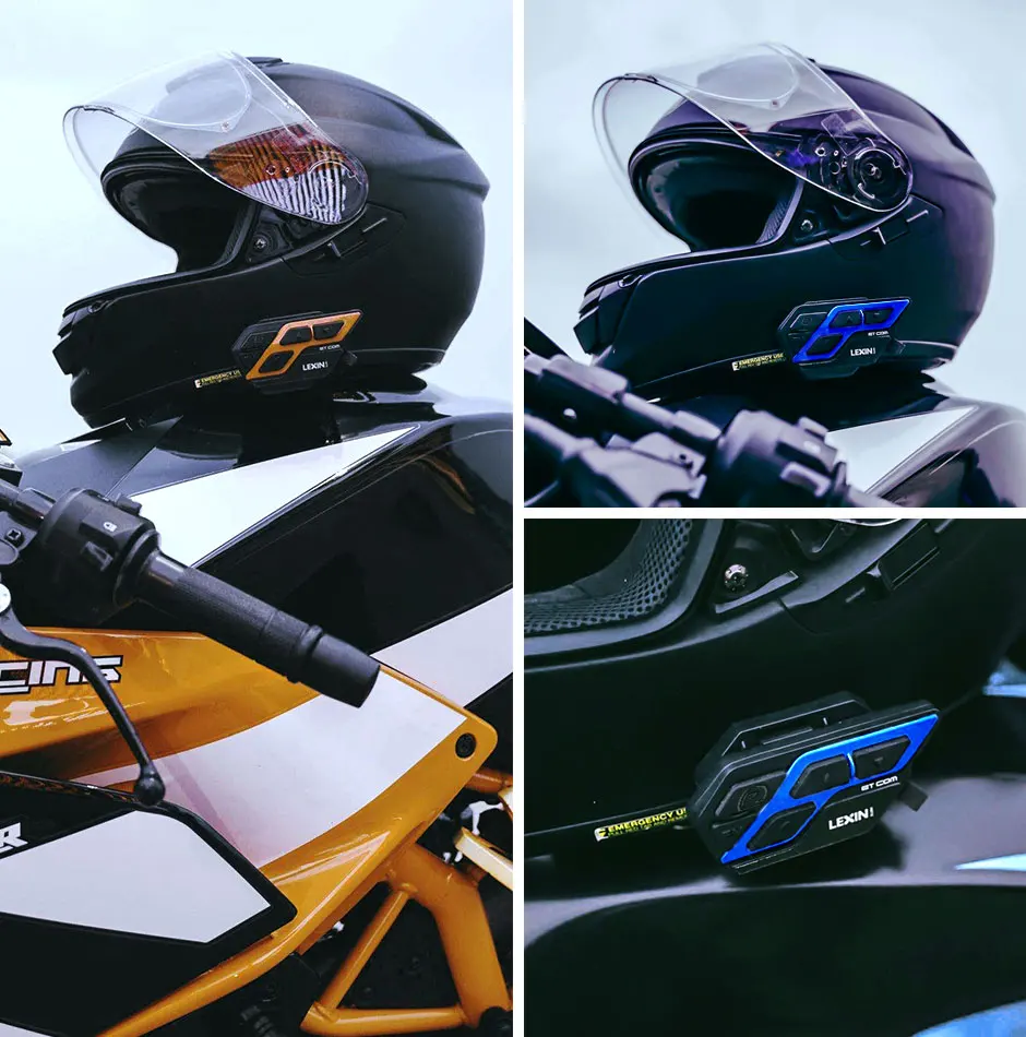 

1PC LEXIN ET COM Motorcycle Bluetooth v5.0 Intercom with 6 DIY Color, Waterproof Helmet Headsets 1200m for 2 Riders Auriculares