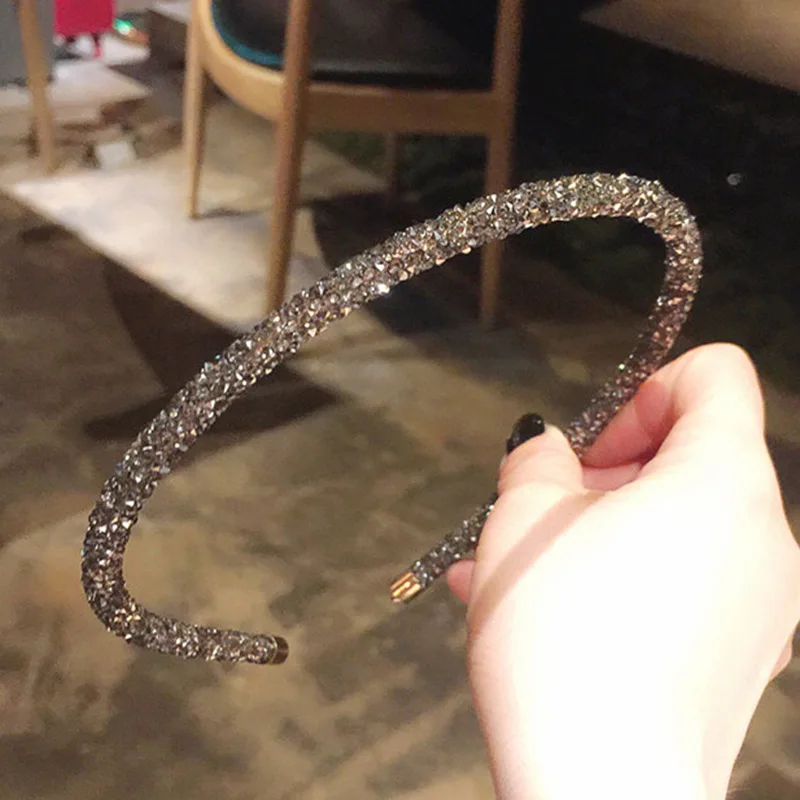 Мода Корея кристалл оголовье для женщин горный хрусталь Hairband шикарный ободок волос обруч Девушки аксессуары для волос простой головной убор