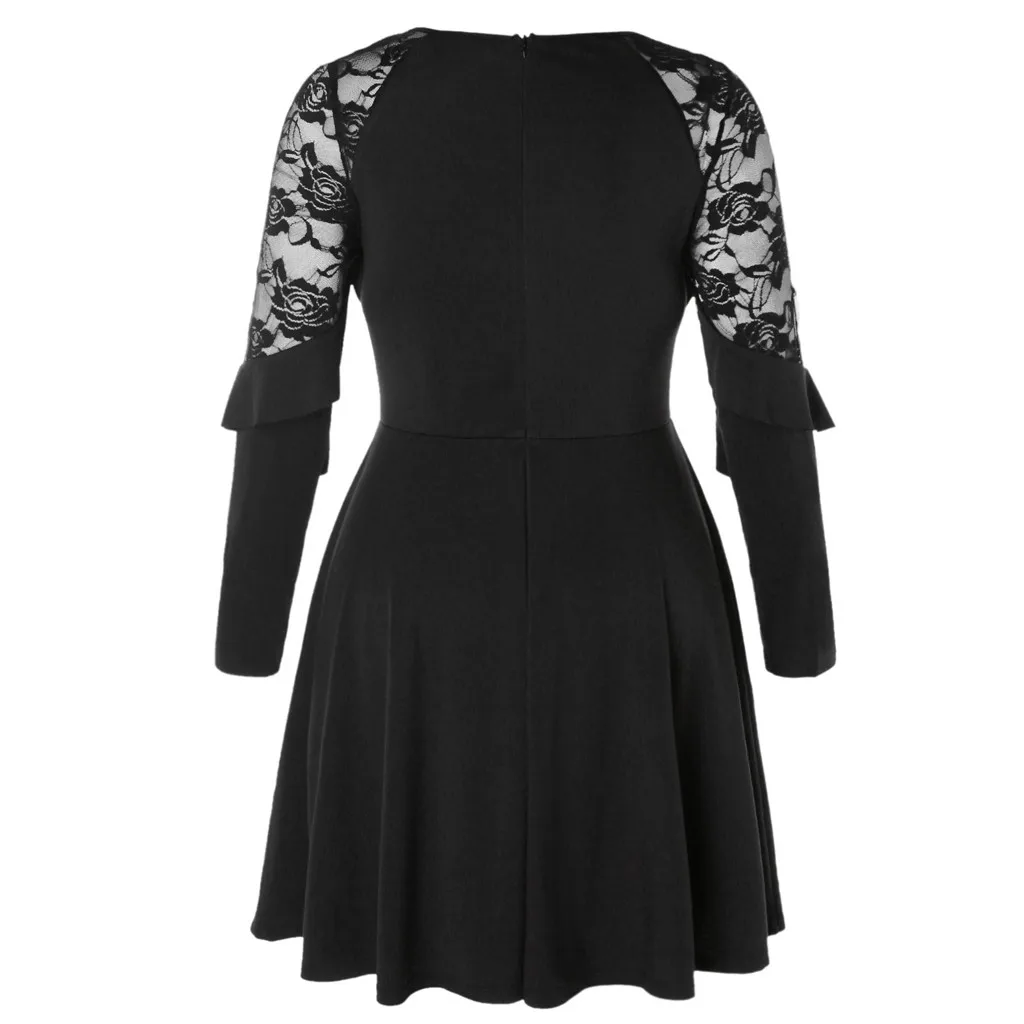 Женское свободное платье Vestidos размера плюс черное кружевное на молнии в стиле