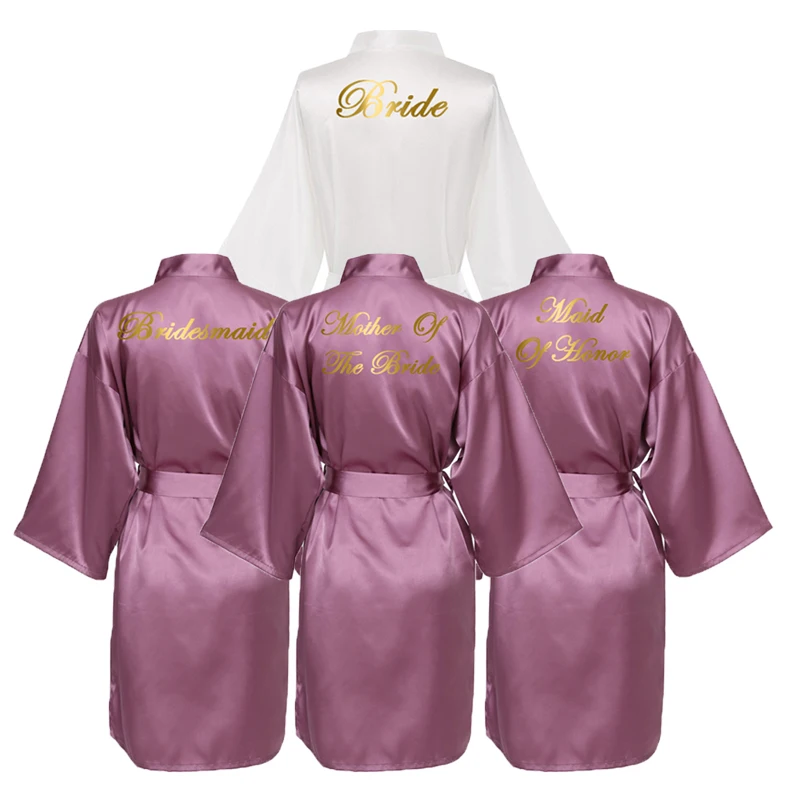

Satin Silk Robe Bride Bridesmaid Robes Wedding Robe Dressing Women Robes Bridal Robe Bride Team Gold Print Bathrobe Mauve