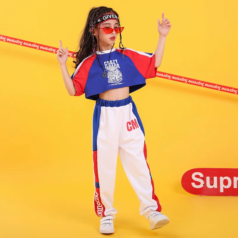Корейский топ и штаны джазовый костюм детская одежда для хип-хопа Одежда танцев