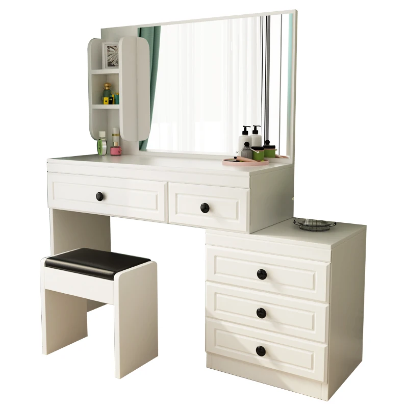 Белый деревянный туалетный столик набор с тремя складками зеркальный комод