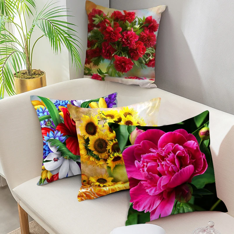 

Fuwatacchi Pillow Case Colorful Flower Cushion Cover Sunflower Rose Dandelion Decorative Cover Pillows Decor Pillowcase For Car