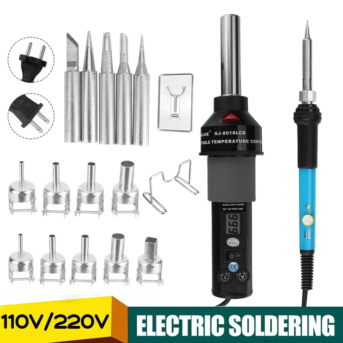 

Регулируемый пистолет горячего воздуха 110 В/220 В, инструмент для ремонта «сделай сам», Электрический паяльник, комплект с поддержкой усадочн...
